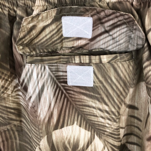 Laguna Originals Swim Trunks Mens L Palm Leaf Tan Green Elastic Waist Pockets - Picture 12 of 12